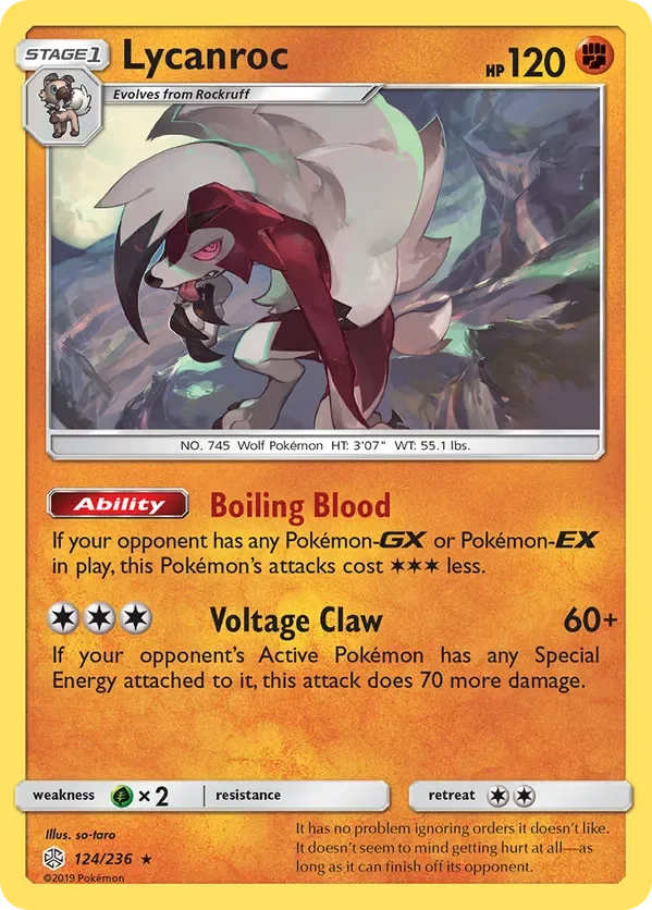 124/236 Lycanroc Holo Rare Pokemon Card