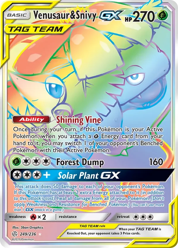 249/236 Venusaur & Snivy GX Rainbow Rare Pokemon Card
