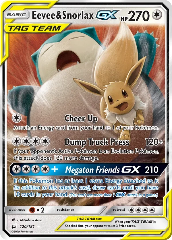 120/181 Eevee & Snorlax GX Ultra Rare Pokemon Card