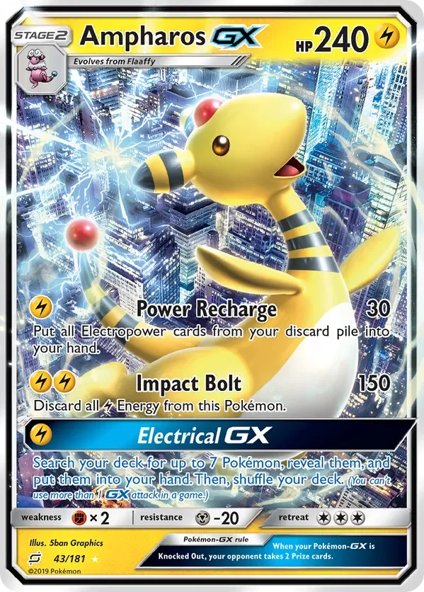 43/181 Ampharos GX Ultra Rare Pokemon Card