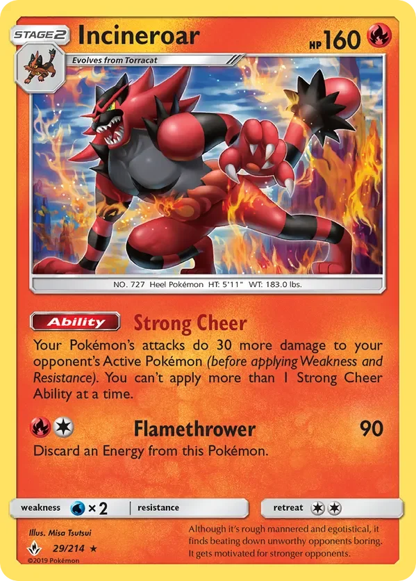 29/214 Incineroar Rare Pokemon Card