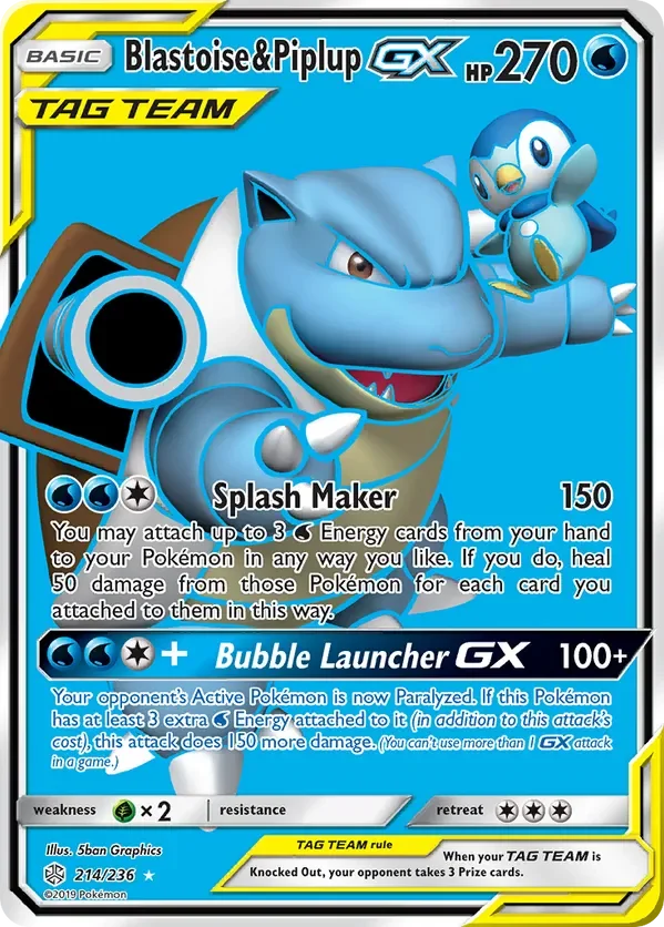 214/236 Blastoise & Piplup GX Full Art Ultra Rare Pokemon Card