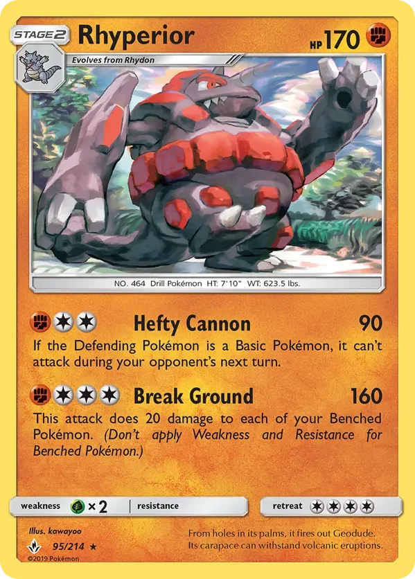 95/214 Rhyperior Rare Pokemon Card