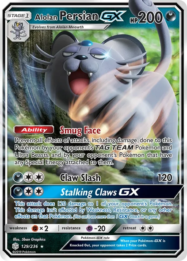 129/236 Alolan Persian GX Ultra Rare Pokemon Card