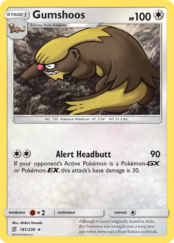 181/236 Gumshoos Rare Pokemon Card