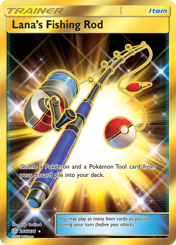 266/236 Lana's Fishing Rod Gold Rare Trainer Card