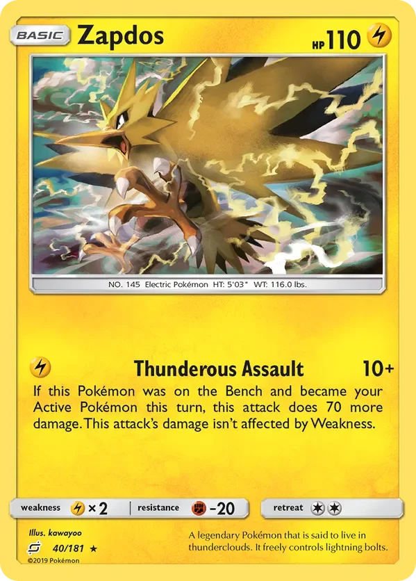 40/181 Zapdos Holo Rare Pokemon Card