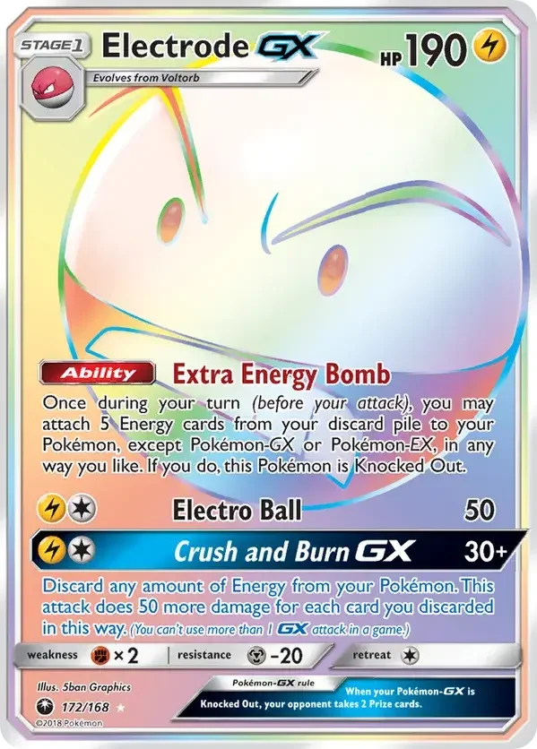 172/168 Electrode GX Rainbow Rare Pokemon Card