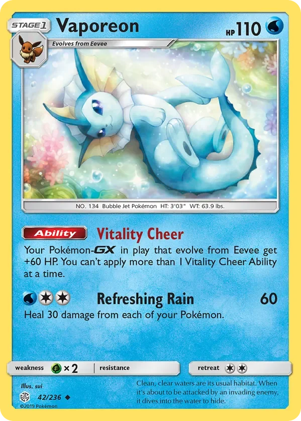 42/236 Vaporeon Uncommon Pokemon Card