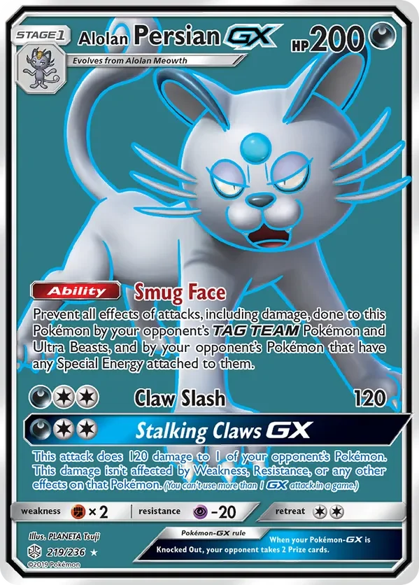 219/236 Alolan Persian GX Full Art Ultra Rare Pokemon Card