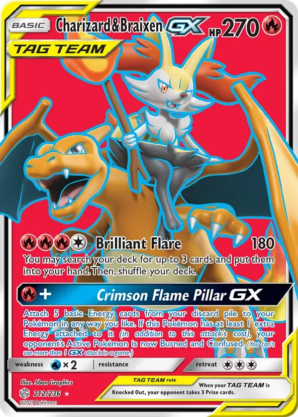 212/236 Charizard & Braixen GX Full Art Ultra Rare Pokemon Card