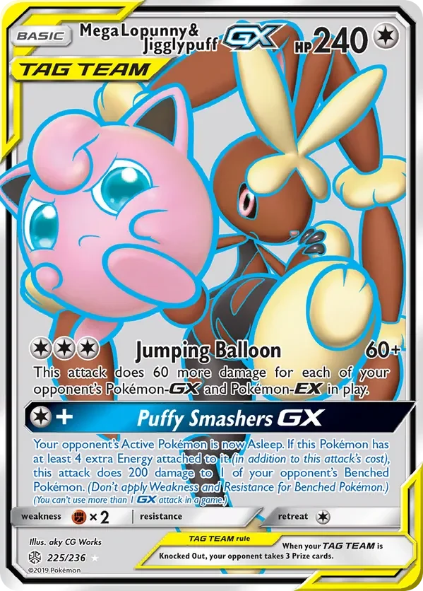 225/236 Mega Lopunny & Jigglypuff GX Full Art Ultra Rare Pokemon Card