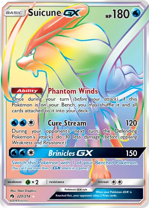 220/214 Suicune GX Rainbow Rare Pokemon Card