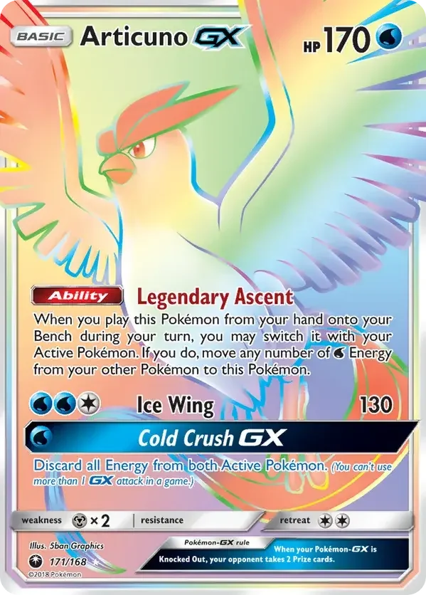 171/168 Articuno GX Rainbow Rare Pokemon Card