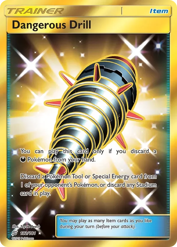 192/181 Dangerous Drill Gold Rare Trainer Card