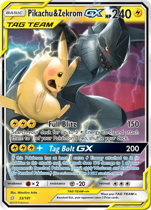 33/181 Pikachu & Zekrom GX Ultra Rare Pokemon Card
