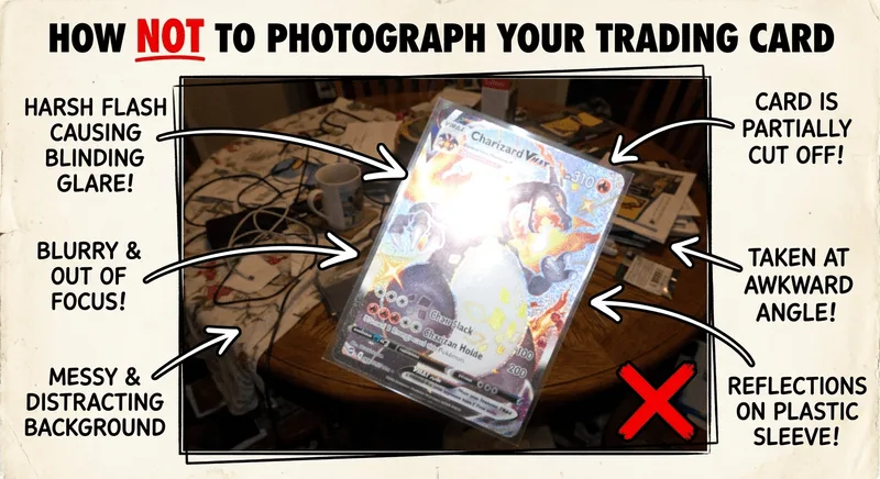 Bad photo example — glare, angled, blurry